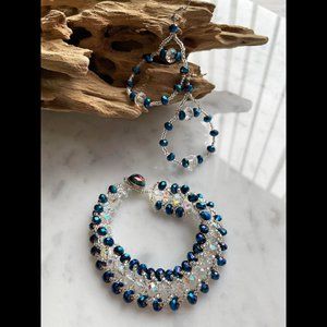 AB Crystal Beaded Earrings & Bracelet Set, Very Well-Made, Possibly Vintage